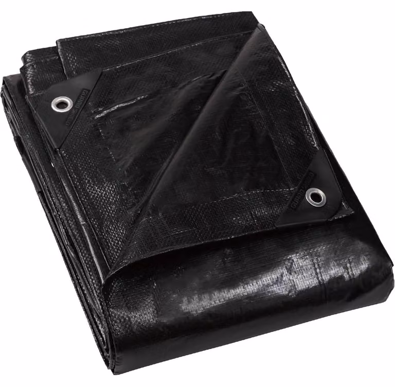 Telo protettivo impermeabile con occhielli, 2m x 3m, nero. Telo in poliestere multifunzionale, 120g/㎡, resistente allo strappo e stabilizzato contro i raggi UV