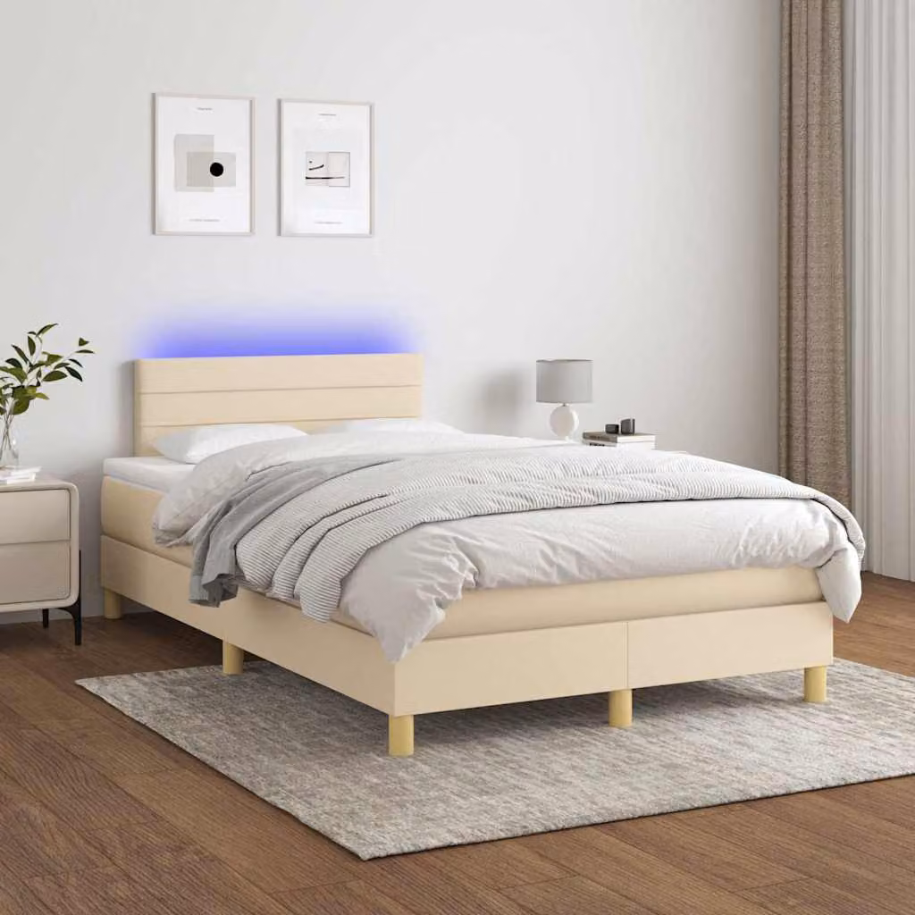 Letto Ibrido con Materasso vidaXL in Tessuto Beige e Bianco con Illuminazione LED e Porta USB L/P/H: 120 x 200 x 78 cm – 1