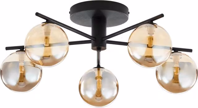 Plafoniera Prato Jupiter Collection nera con 5 sfere in vetro ambra e trasparente per lampadine G9