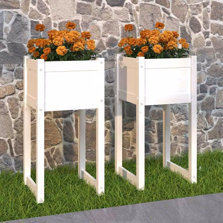 Set di 2 fioriere bianche vidaXL in legno di pino, L/P/H: 40 x 40 x 81 cm