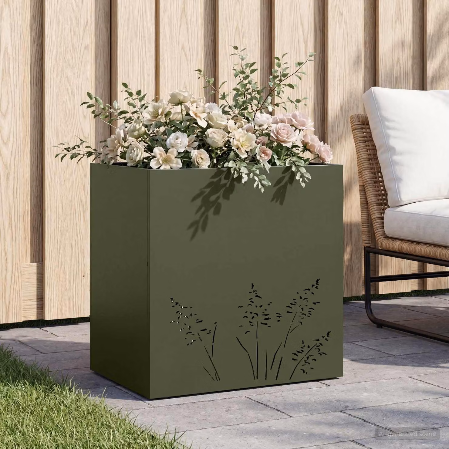 vidaXL Vaso da giardino in metallo Verde, L 50 cm x P 30 cm x H 49 cm