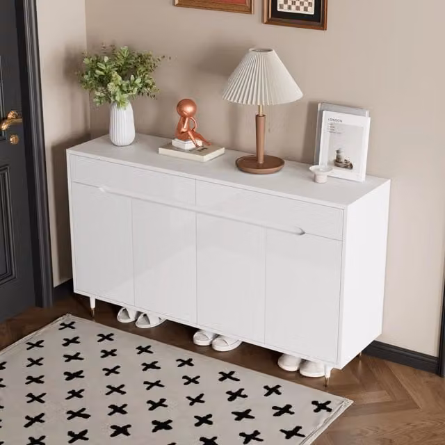 Scarpiera con 2 ante 2 cassetti e ripiani regolabili per ingresso in truciolare bianco e oro 140 × 39 × 84 cm