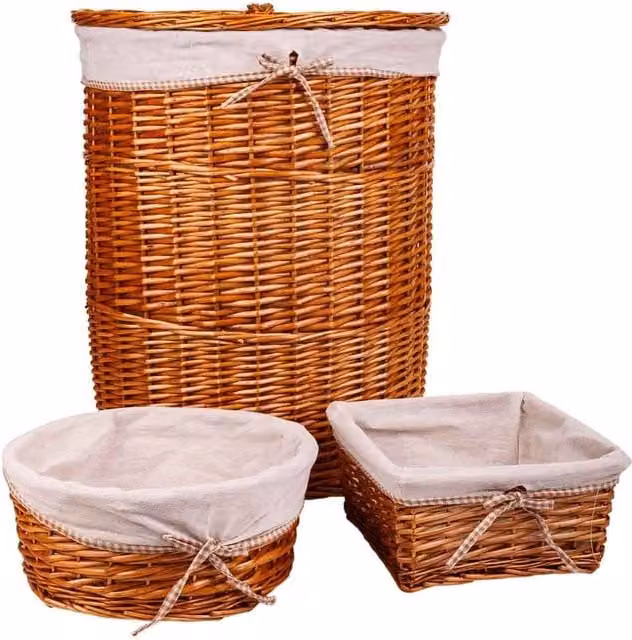 Set portabiancheria Wanderlust Deco con due cestini in vimini e fodera in tessuto rimovibile, colore marrone