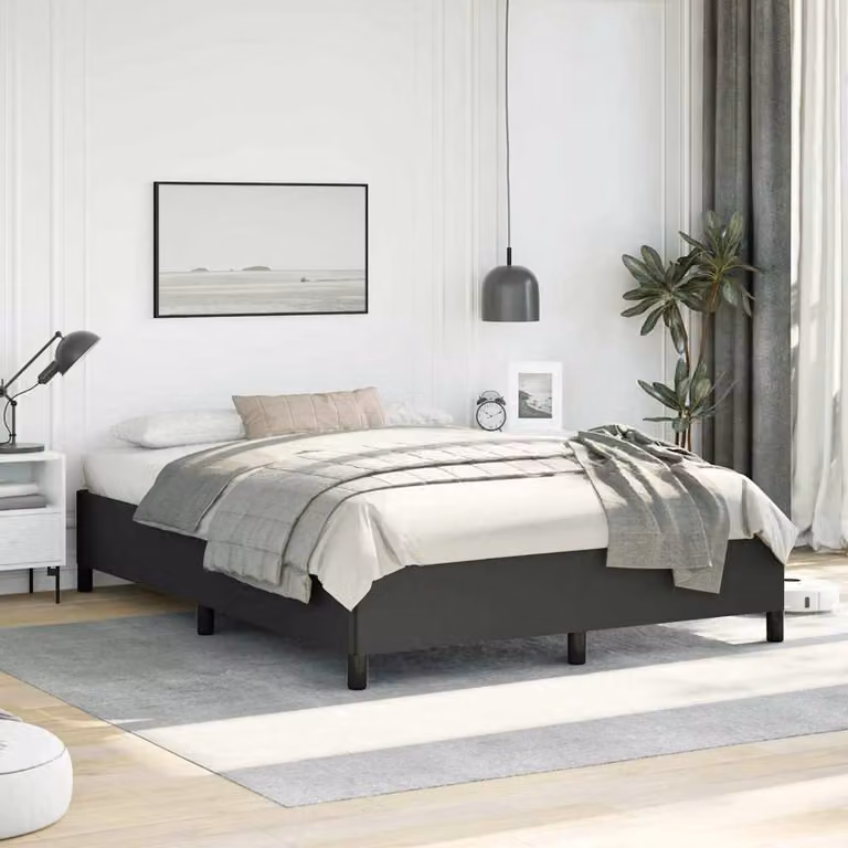 Struttura letto matrimoniale vidaXL in similpelle nera con design moderno e imbottito, L: 155 cm, P: 206 cm, H: 140 cm