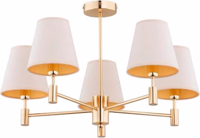 Lampadario ASTRIT Alfa oro, paralumi crema 5xE14 61cm