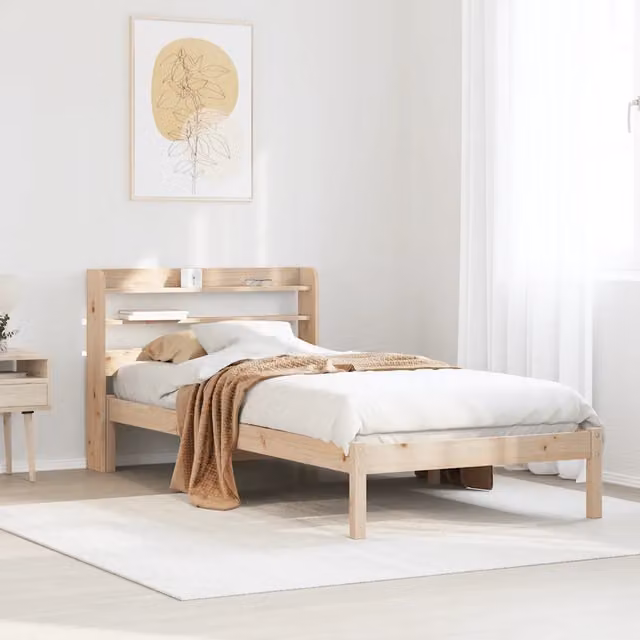 Letto in legno massello di pino Design Mania con scomparti laterali stile rustico beige L/P/H: 208 x 85 x 82 cm