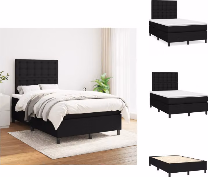 vidaXL Letto a molle con materasso nero 120x200 cm in tessuto - Letti e strutture letto