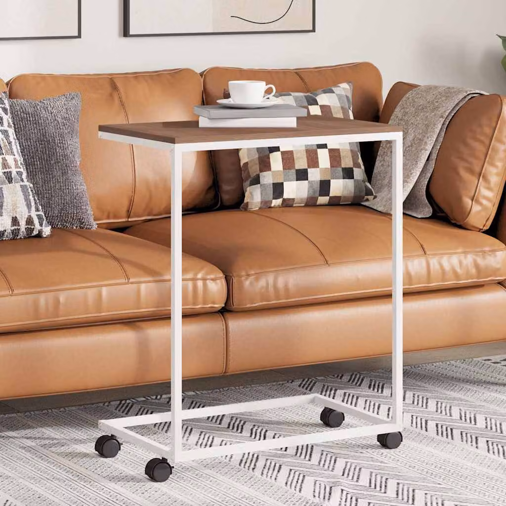 Tavolino con ruote vidaXL in legno multistrato bianco, L 55 cm x P 35 cm x H 70 cm