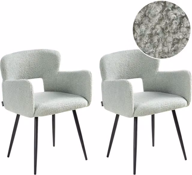Set di 2 sedie da pranzo BELIANI in tessuto bouclé verde con braccioli e gambe in metallo stile moderno industriale