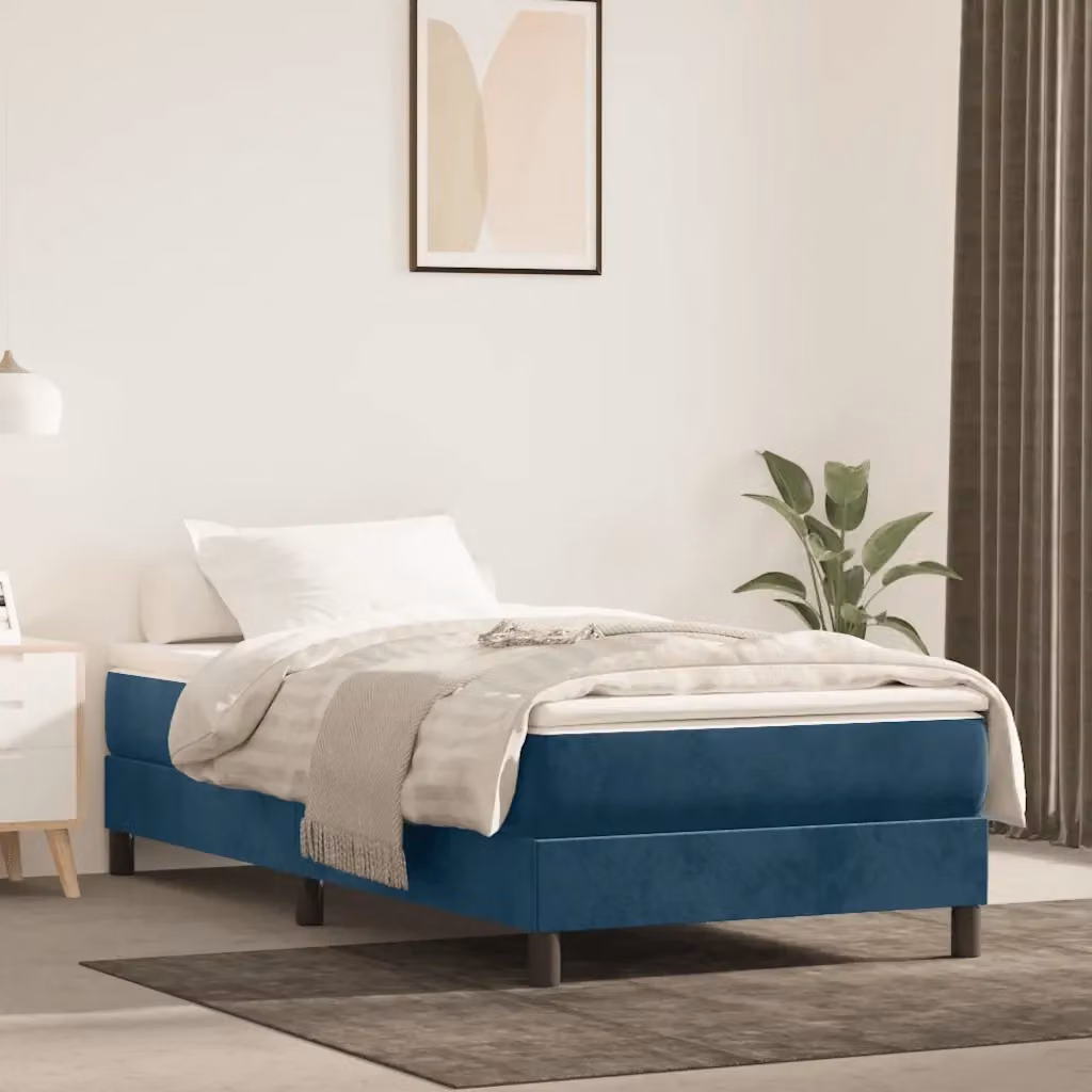 Letto singolo per adulti con materasso a molle ibride in velluto blu scuro L: 80 cm, P: 200 cm, H: 25 cm – 2