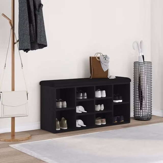 Panca per scarpe-Sgabello-Panca da Corridoio Rovere Nero 102 x 32 x 50 cm Legno multistrato