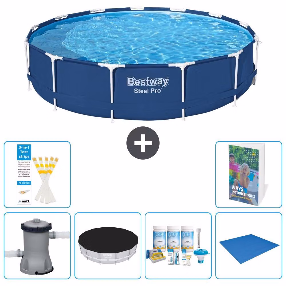 Piscina gonfiabile Bestway Steel Pro, rotonda, dimensioni 396x84 cm, composta da 5 parti, modello S251