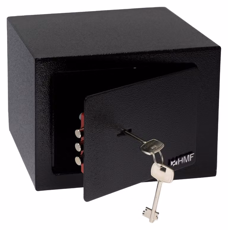 Piccola cassaforte con serratura, ideale per uso domestico | 23 x 17 x 17 cm | Colore: nero