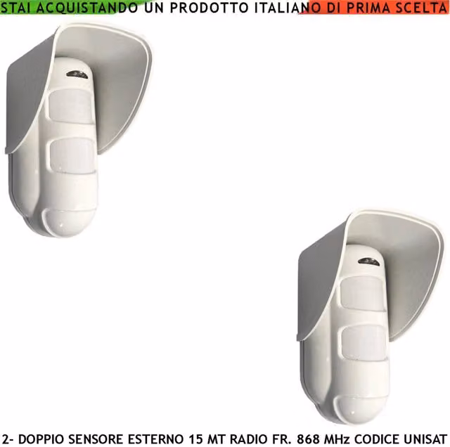 Sensore di movimento esterno Securvera con doppia tecnologia, kit da 2 pezzi, bianco, con rilevamento grandangolare fino a 15 metri o fino a 25 metri via radio 868 MHz bidirezionale
