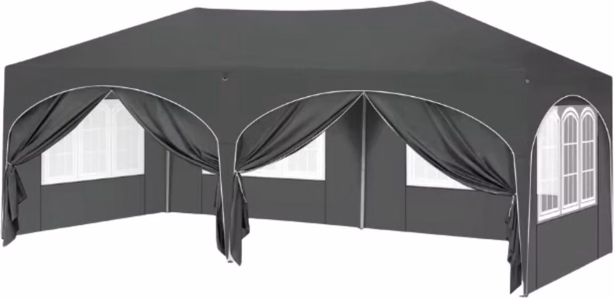 Tenda da festa XL 3×6 m – Gazebo pop-up / Tenda da giardino – Nero – 6 pareti laterali rimovibili – Regolabile in altezza, impermeabile, resistente alle intemperie, telaio in acciaio verniciato a polvere, tessuto Oxford 210D