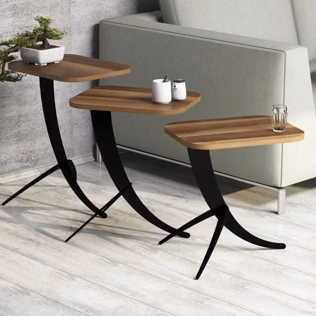 Set di 3 tavolini da salotto moderni DMORA, rettangolari con angoli arrotondati, colore marrone e nero, L/P/H: 60 x 35 x 45 cm – 1