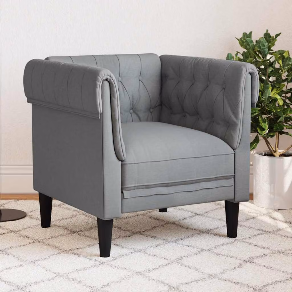 Poltrona Chesterfield vidaXL in tessuto grigio chiaro con braccioli