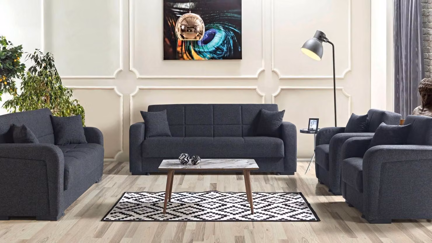 Sofagarnitur 3+2+1+1 Sitzer Textil Modern Komplett 2x Sessel Sofa 3 Sitzer Luxus