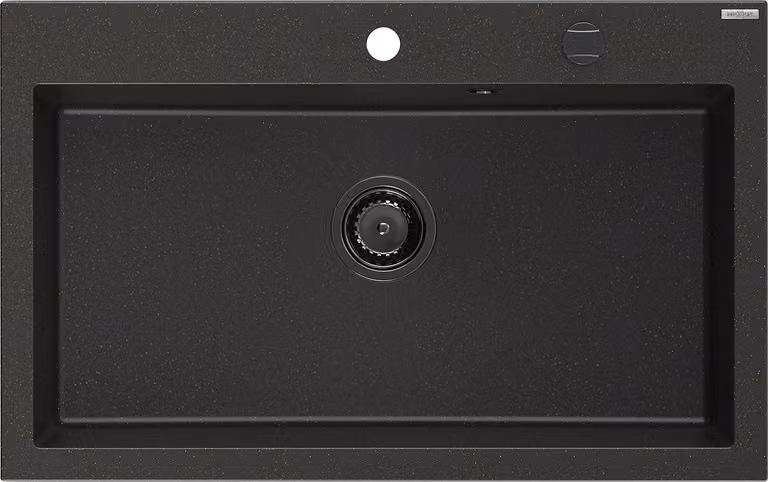 Mexen Elix lavello da cucina in granito 1-vasca 800 x 500 mm, nero/oro metallizzato, sifone nero - 6527801005-75-B