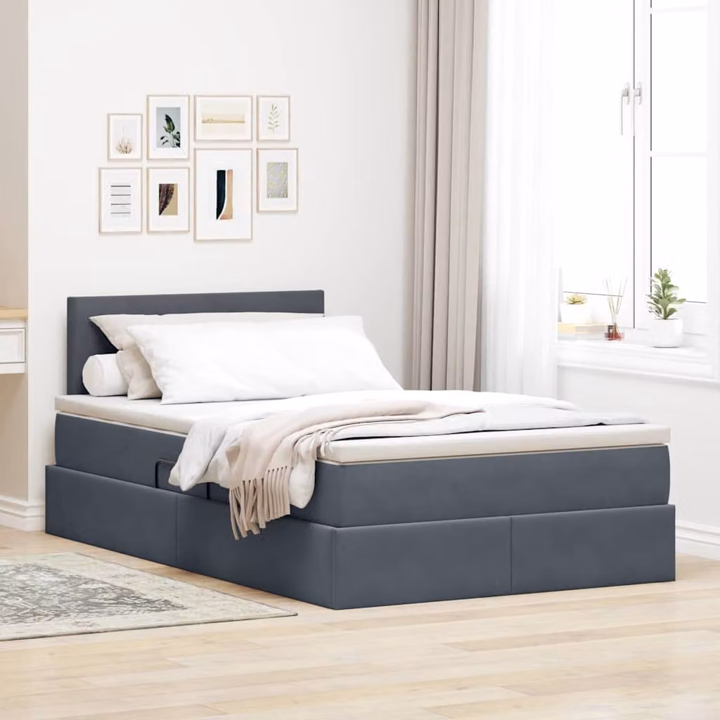 Letto con contenitore e illuminazione LED vidaXL in tessuto grigio con materasso a molle L/P/H: 200 x 120 x 78 cm