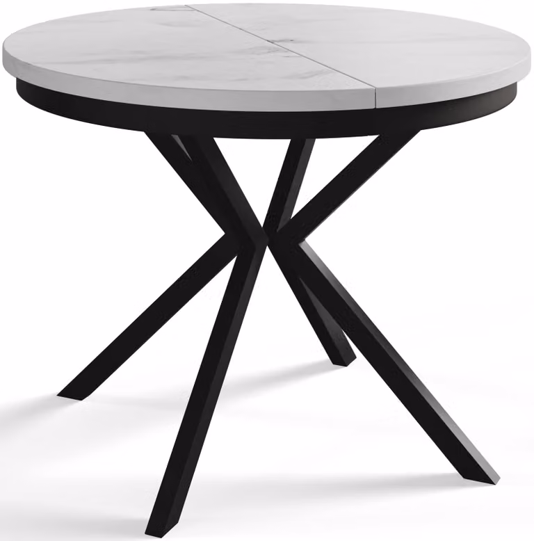 Alpi Moebel, Tavolo da Pranzo Rotondo, Tavolo da Cucina Allungabile, Diamentro: 100-180 cm, Gambe in metallo Nere, Marmo, Collezione Bergo