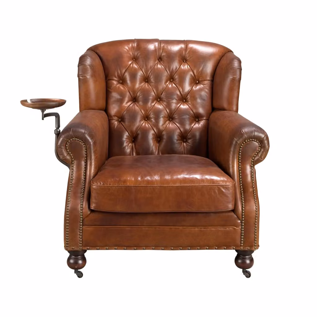 Poltrona Chesterfield Angel Cerdá in pelle marrone con braccioli e struttura in legno – 2