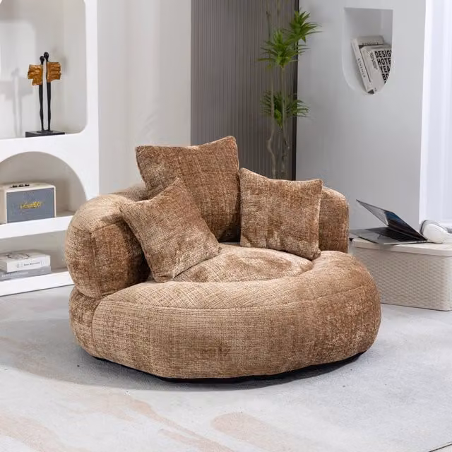 Poltrona sacco lounge OKWISH in tessuto color marrone per soggiorno, camera da letto o ufficio in casa, design moderno e organico