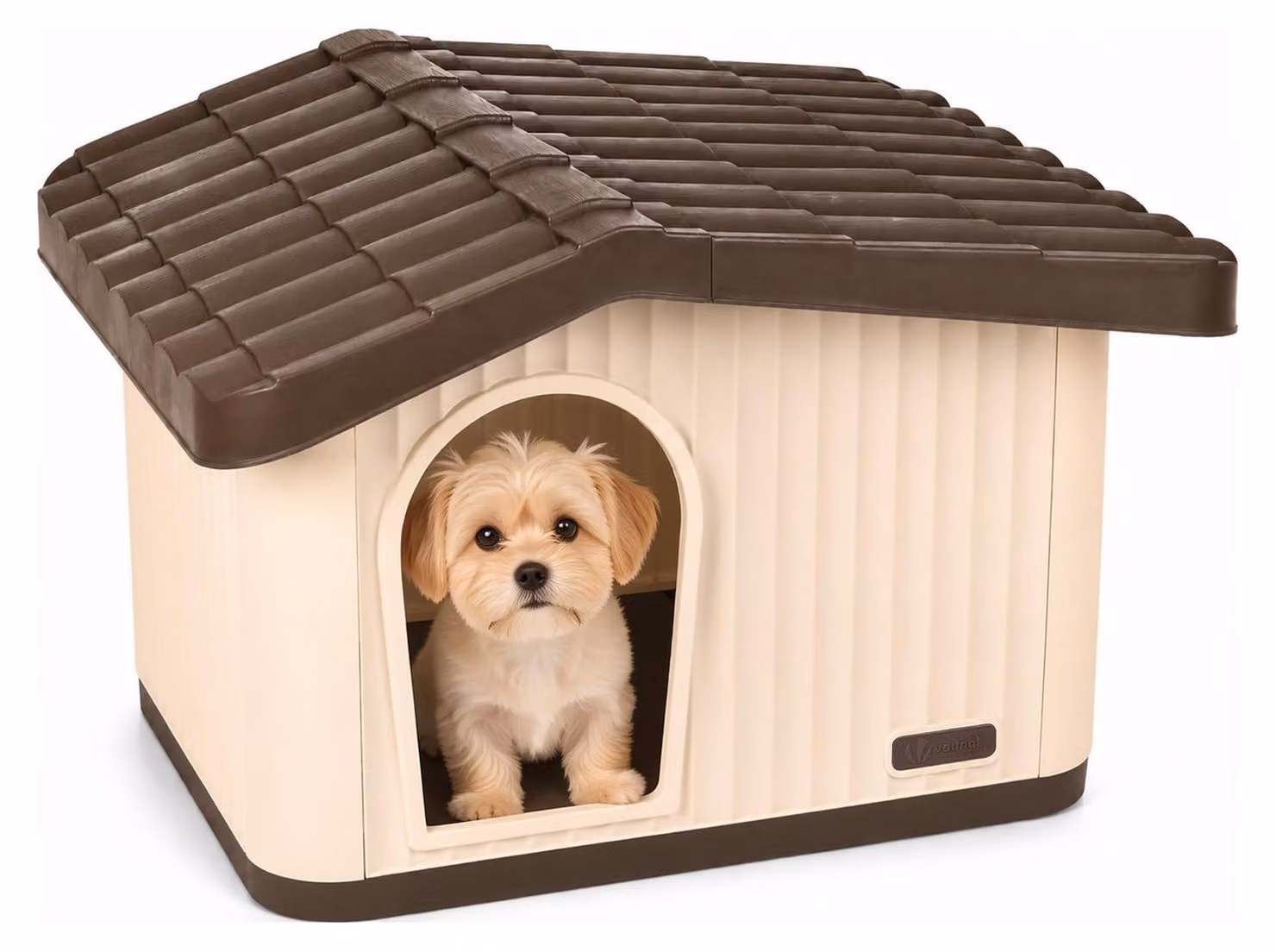 VOUNOT® - Casetta per gatti e cuccia per cani, tetto inclinato, 60 x 51 x 41 cm, beige/marrone