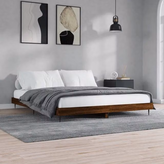 Giroletto senza Materasso-Struttura Letto Rovere Marrone 200x200 cm Truciolato 890197