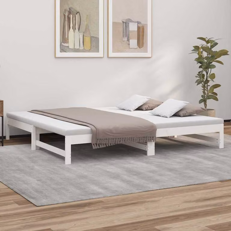 vidaXL Dormeuse Estraibile Bianca in Legno di Pino Massello L: 100 cm, P: 200 cm