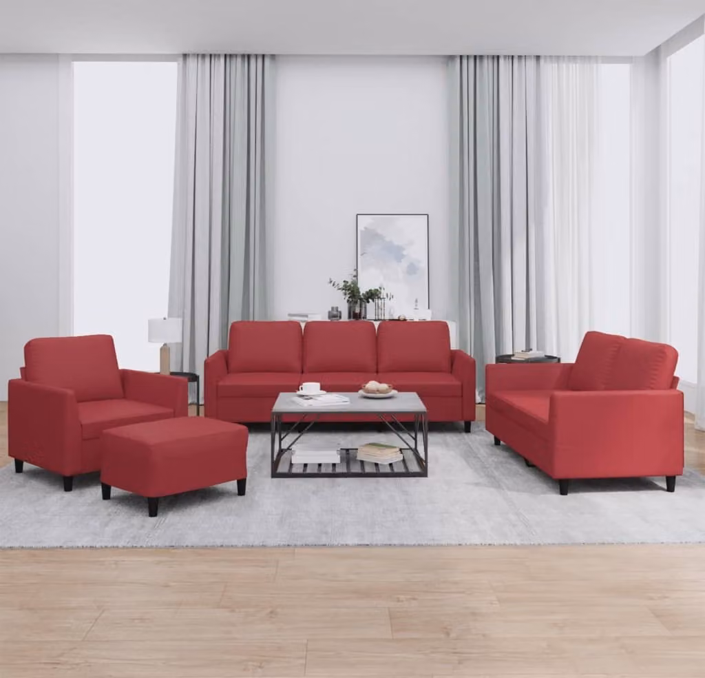 Maison Exclusive - Set divano 4 pezzi con cuscini in ecopelle color bordeaux