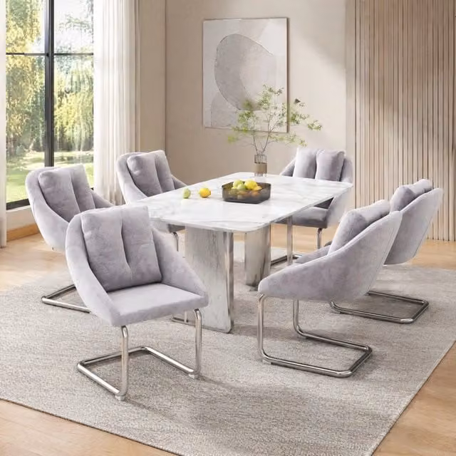 Set di 6 sedie da pranzo moderne WISHDOR in velluto grigio con struttura in metallo e base cantilever