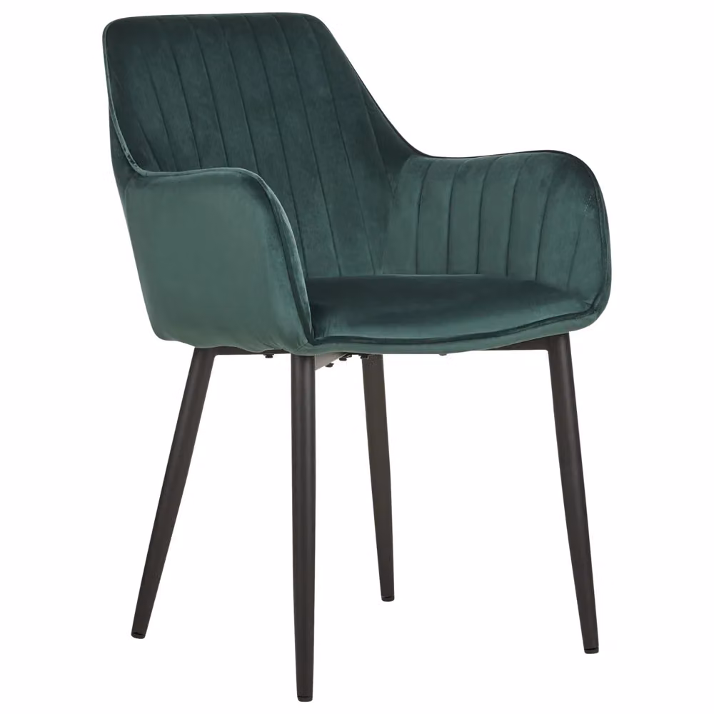 Set di 2 sedie da pranzo Beliani con braccioli in velluto verde e gambe in metallo nero stile glamour – 2