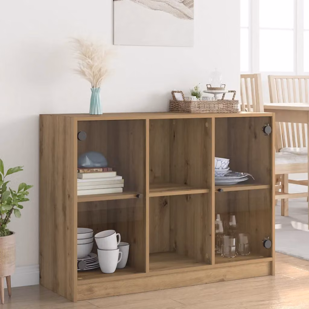 Credenza moderna vidaXL in legno multistrato color rovere, L 102 x P 37 x H 75,5 cm