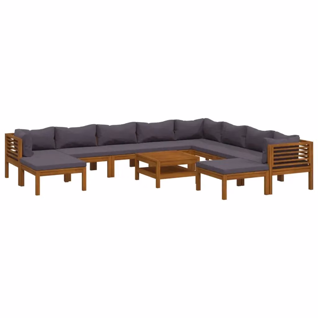 Set di Divani da Giardino vidaXL in Legno di Acacia con Cuscini Grigi 11 Pezzi – 2
