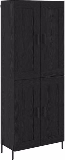 Set di 2 Credenze Moderne in Legno Multistrato e Metallo, Madia e Buffet da Pranzo, Colore Rovere e Nero – 1