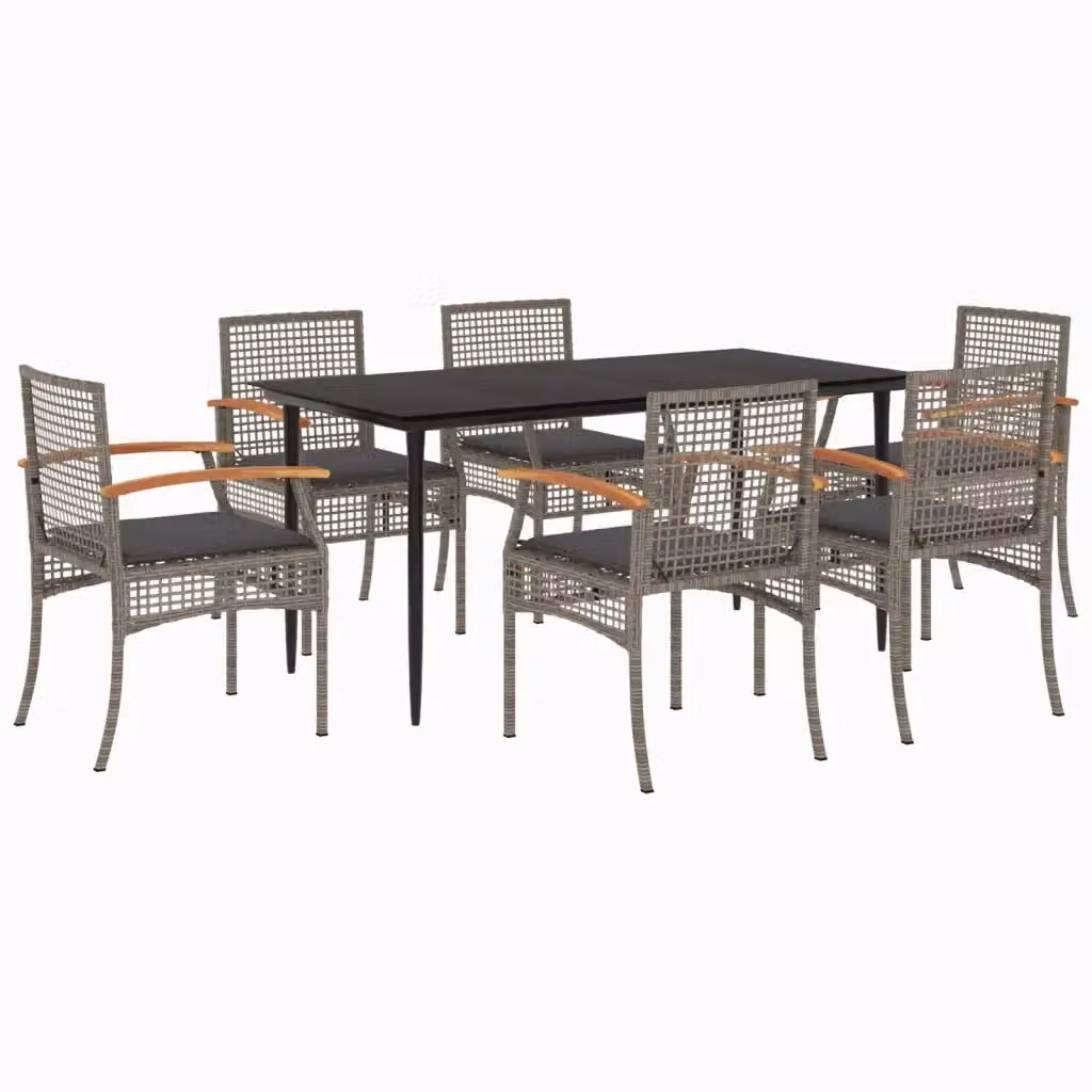 vidaXL Set da Pranzo da Giardino 7 pz in Polyrattan e Legno di Acacia con Piano in Vetro Grigio e Nero – 2
