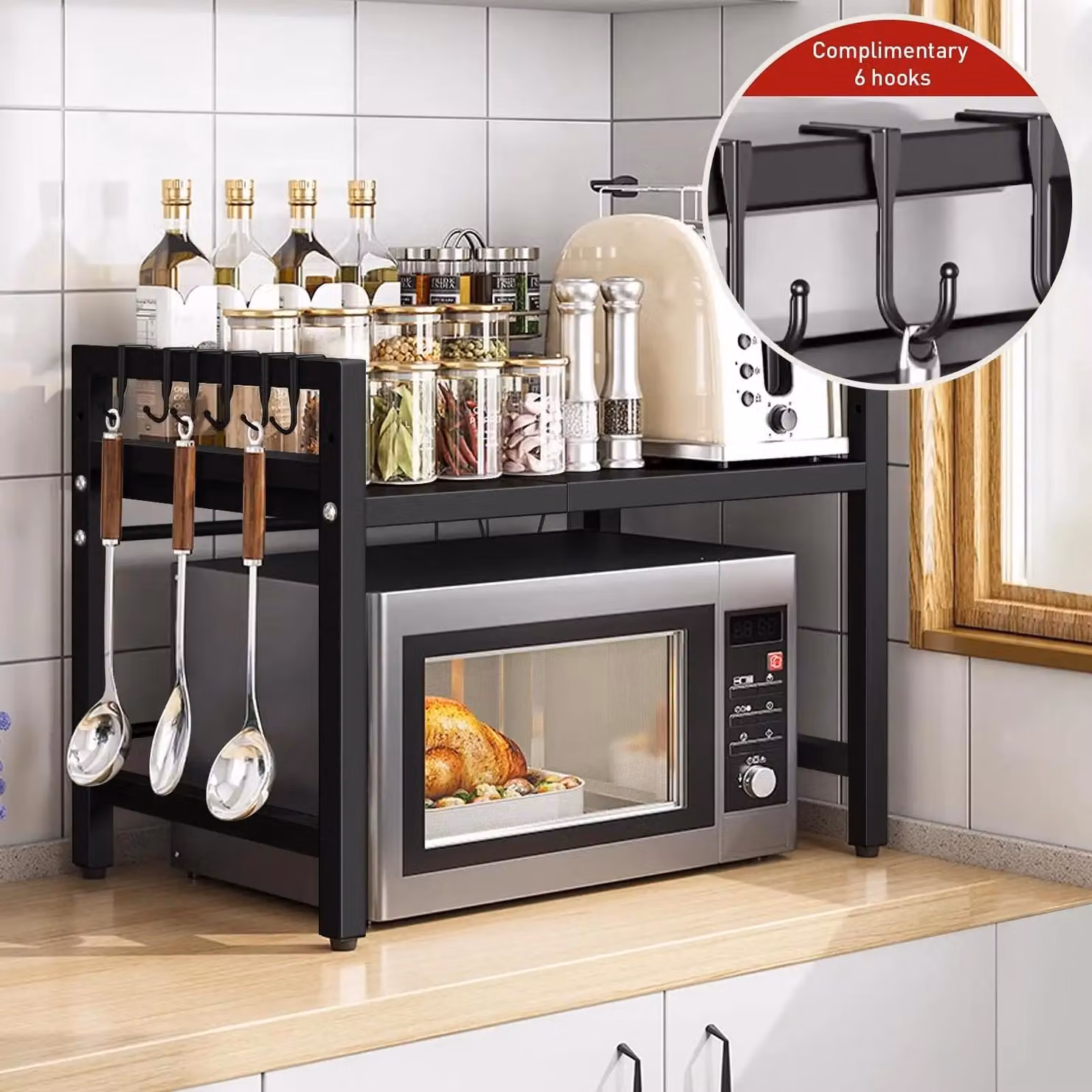 Elzusha - Organizer espandibile per microonde, da 42 a 64 cm