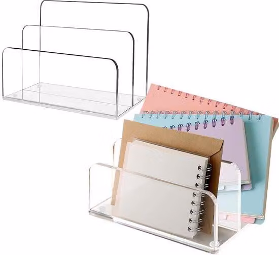 Modixun Organizer da scrivania, 2 pezzi, contenitore portaoggetti in acrilico trasparente, moderno organizer da ufficio per l'home office, lettere e documenti, confezione da 2 pezzi