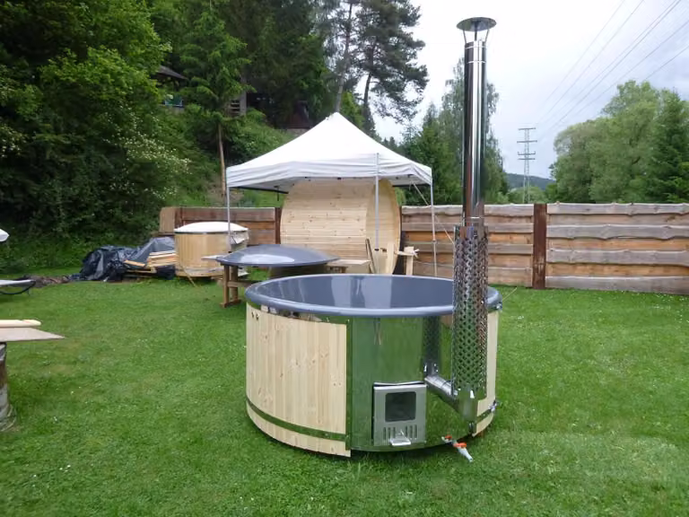 Whirlpool Badefass Externer Bad Thermoholz Pool Ofen Holz Garten Fass