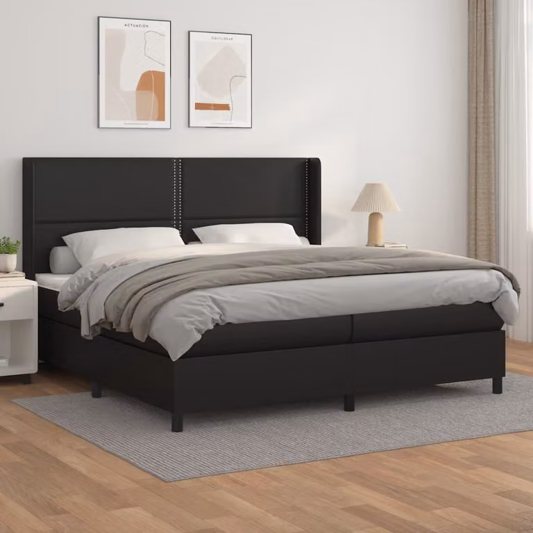 The Living Store Letto a molle con materasso nero 200x200 cm in Pelle finta