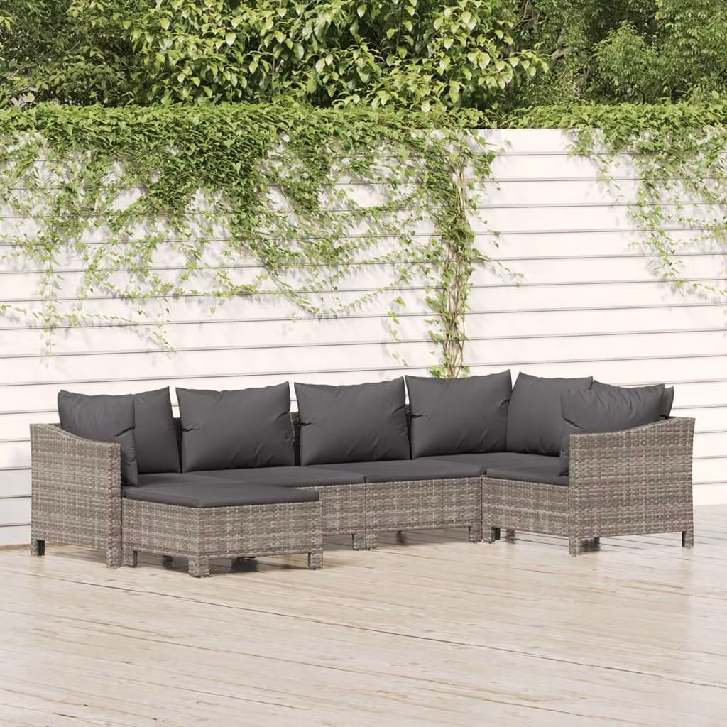 Maison Exclusive - Set Divani da Giardino 6 pz con Cuscini in Polyrattan Grigio