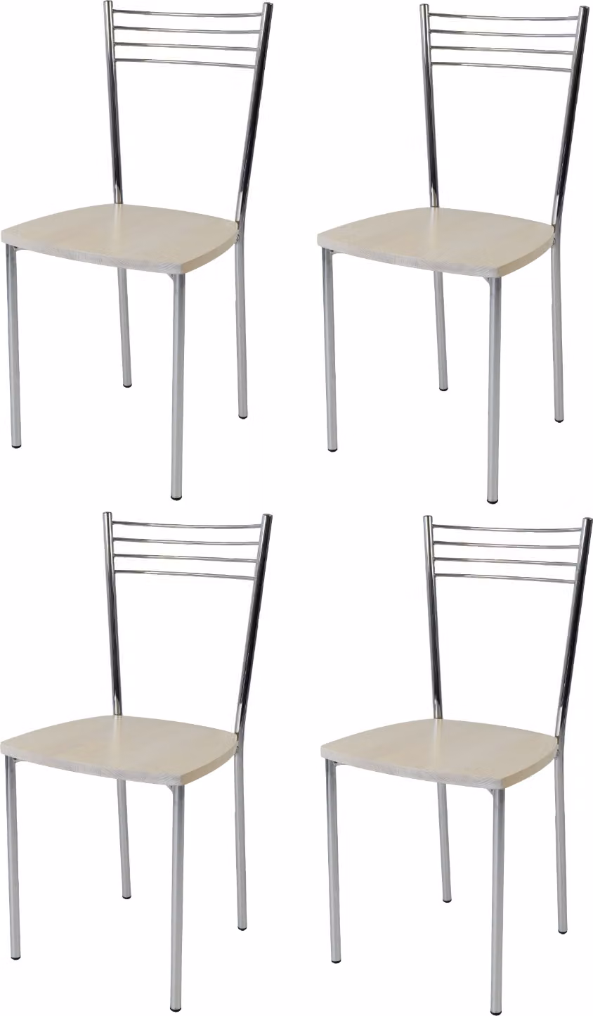 t m c s Tommychairs - Set di 4 sedie moderne ELENA per cucina e sala da pranzo, struttura robusta in acciaio cromato, seduta in legno nel colore bianco anilina
