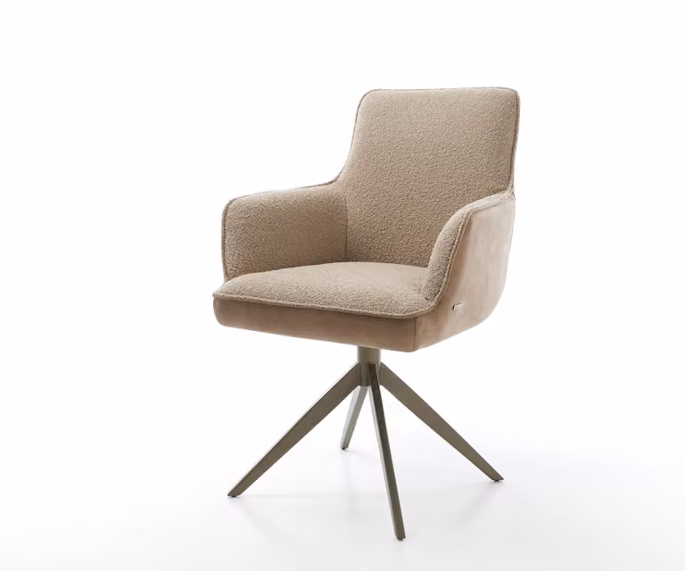 Sedia girevole DELIFE Heira-Flex con braccioli Mix di materiali Fango Struttura a croce larga Finitura effetto titanio Girevole a 360° Molle insacchettate