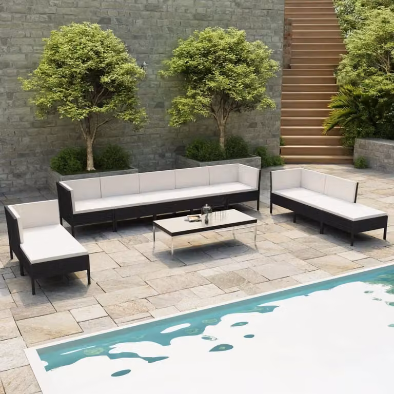 Maison Exclusive - Set da giardino da 10 pezzi con cuscini in rattan sintetico nero