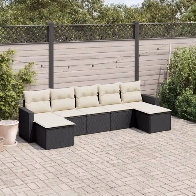 Set Divani da Giardino con Cuscini 7pz Nero Polyrattan 3219326