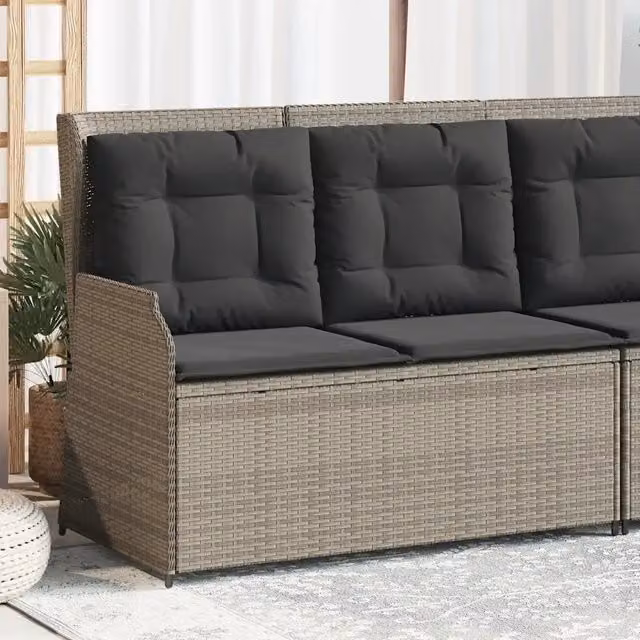 Panca Reclinabile da Giardino Outsunny in Polyrattan Grigio con Cuscini in Tessuto