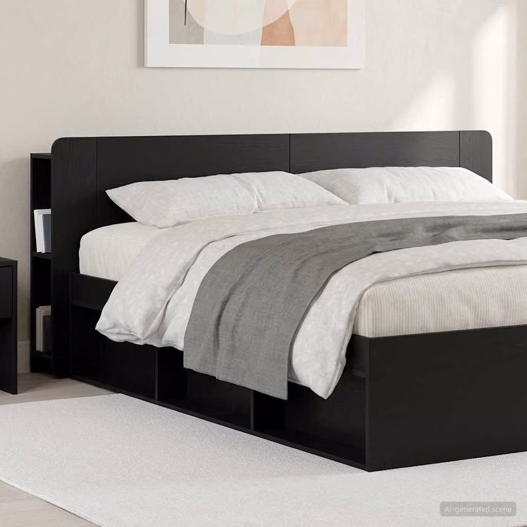 Testata del letto moderna vidaXL con ripiani integrati in legno ingegnerizzato Nero L: 193.5 cm, H: 80.0 cm, P: 18.5 cm