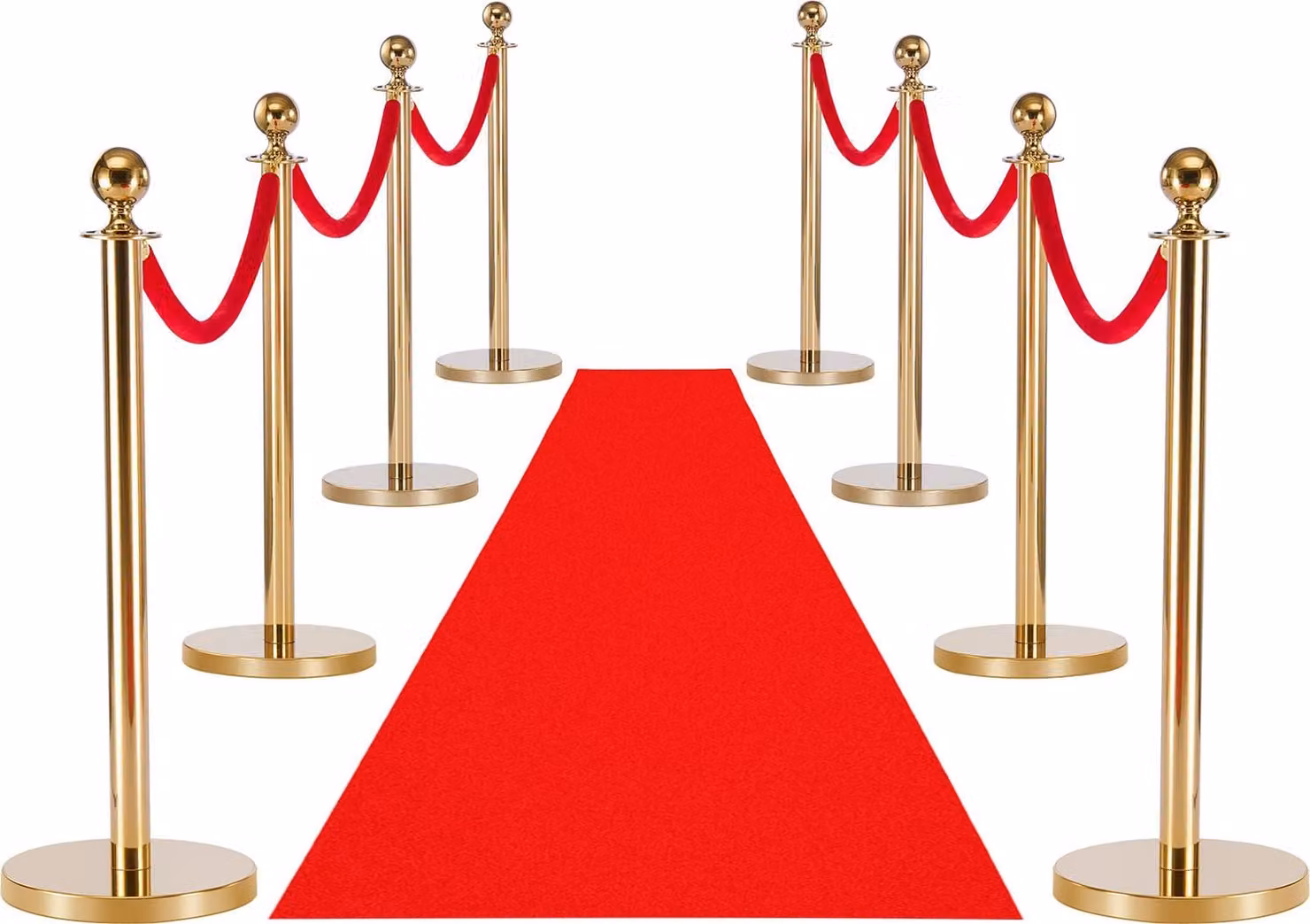 SucceBuy 8 postazioni barriera, sistema di controllo della folla con tappeto rosso (10 m) e 6 corde di velluto rosso (1,5 m), supporto barriera con base ricaricabile per eventi, mostre, hotel e cinema (color oro)
