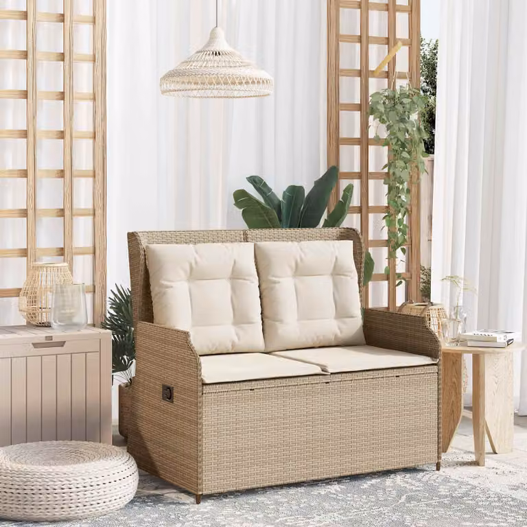 Panchina da giardino moderna vidaXL in rattan e metallo beige con braccioli